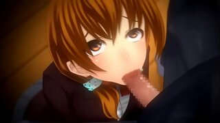 Busty hentai cutie sucking cock and gets fucked in tight pussy